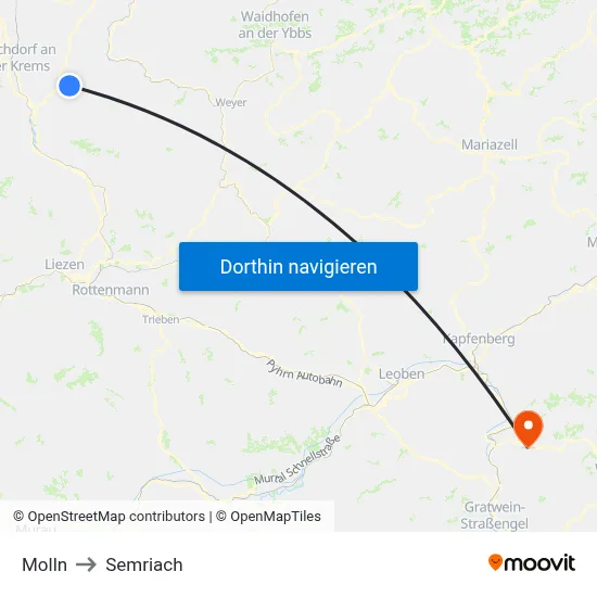 Molln to Semriach map