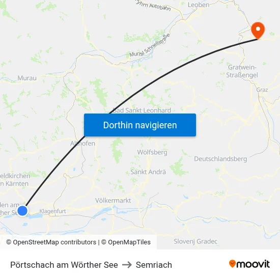 Pörtschach am Wörther See to Semriach map