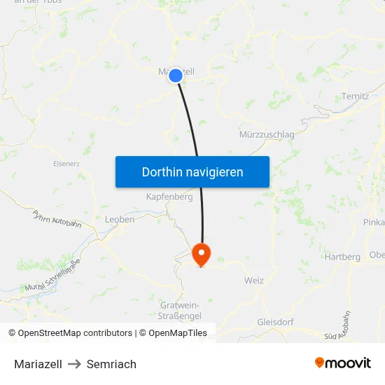 Mariazell to Semriach map
