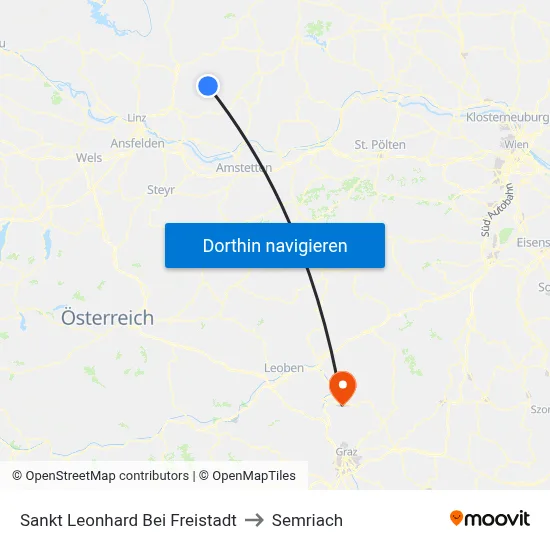 Sankt Leonhard Bei Freistadt to Semriach map