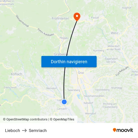 Lieboch to Semriach map