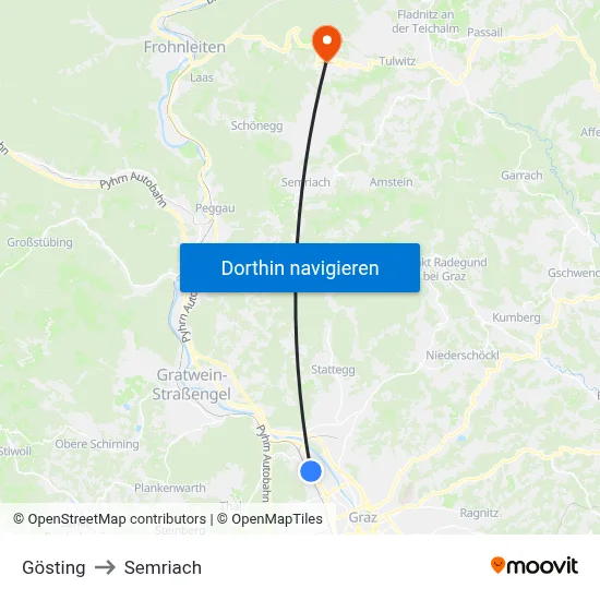 Gösting to Semriach map