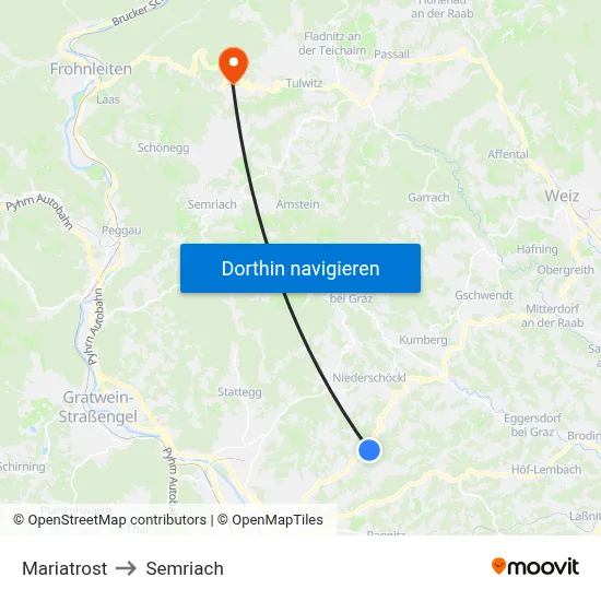Mariatrost to Semriach map