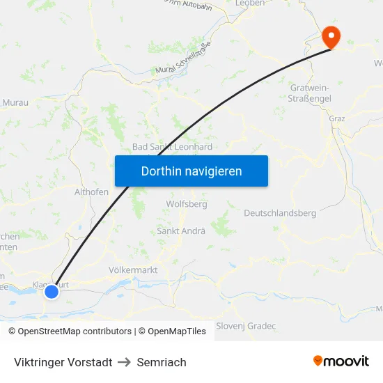 Viktringer Vorstadt to Semriach map