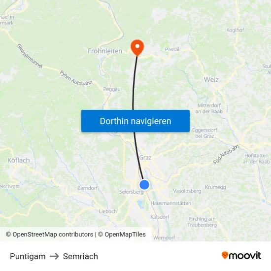 Puntigam to Semriach map