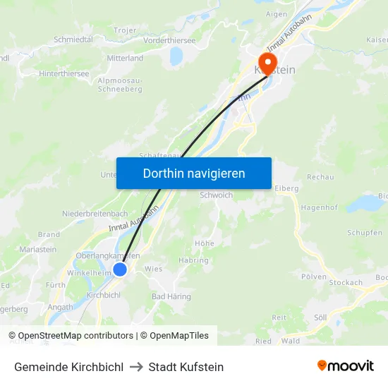 Gemeinde Kirchbichl to Stadt Kufstein map