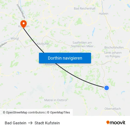 Bad Gastein to Stadt Kufstein map