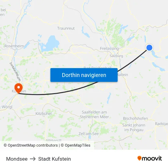 Mondsee to Stadt Kufstein map