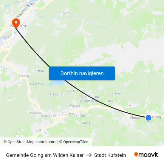 Gemeinde Going am Wilden Kaiser to Stadt Kufstein map