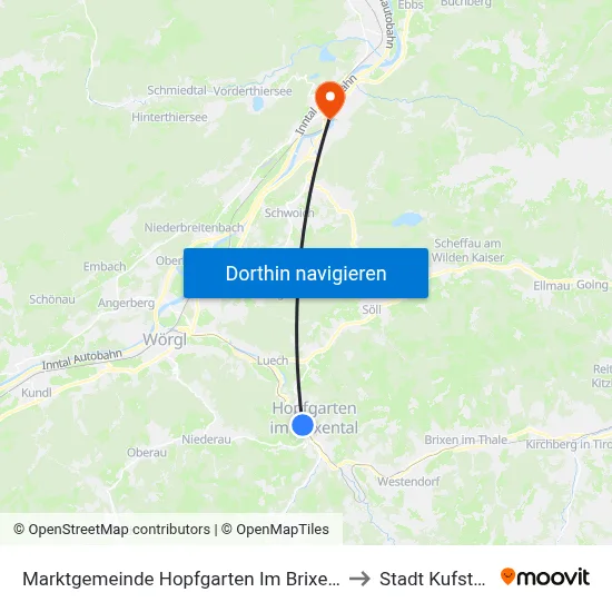 Marktgemeinde Hopfgarten Im Brixental to Stadt Kufstein map