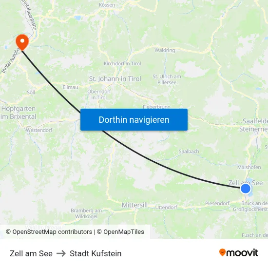 Zell am See to Stadt Kufstein map