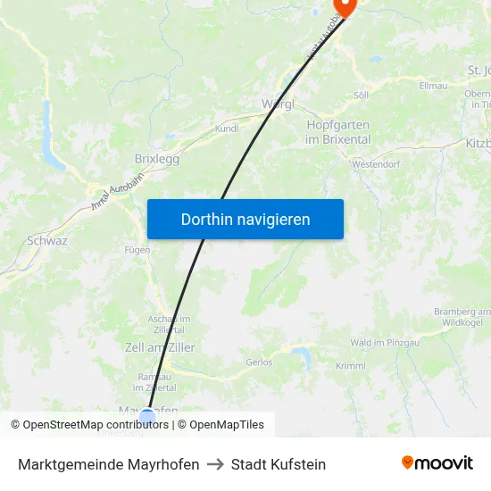 Marktgemeinde Mayrhofen to Stadt Kufstein map