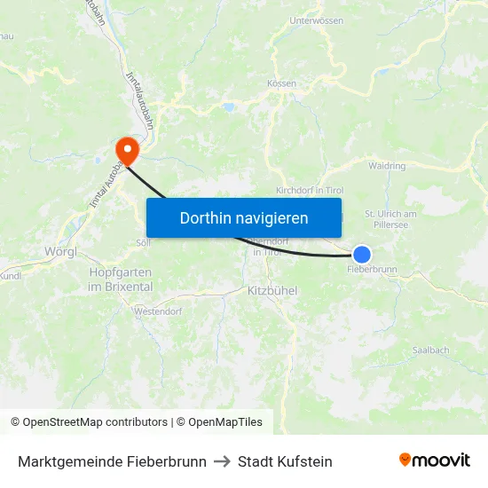 Marktgemeinde Fieberbrunn to Stadt Kufstein map