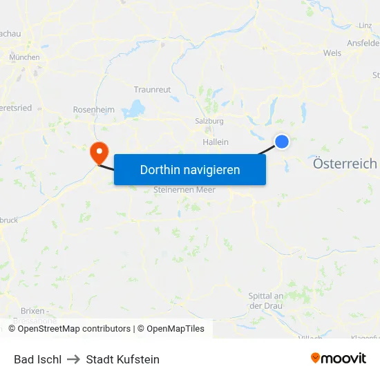 Bad Ischl to Stadt Kufstein map