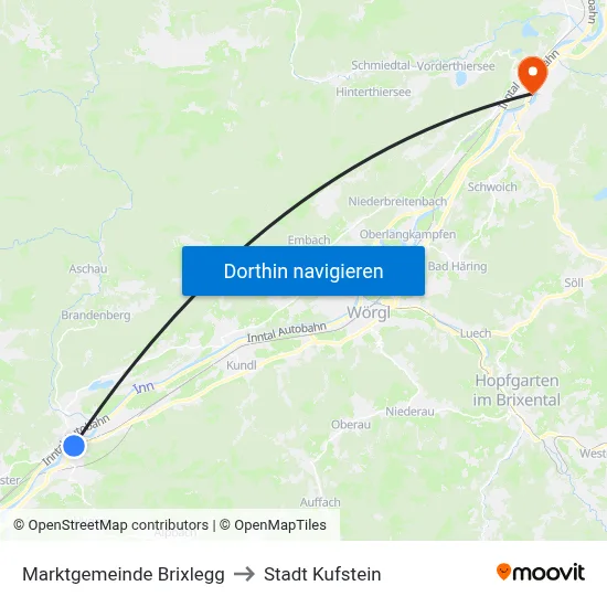 Marktgemeinde Brixlegg to Stadt Kufstein map