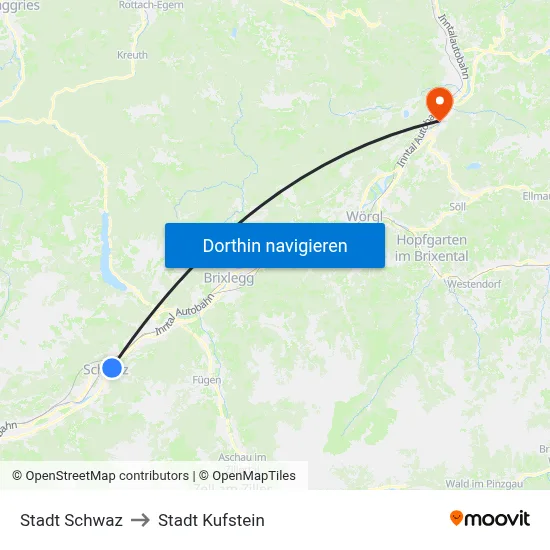 Stadt Schwaz to Stadt Kufstein map
