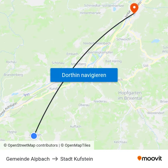 Gemeinde Alpbach to Stadt Kufstein map