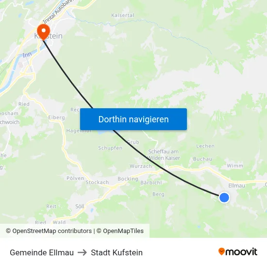 Gemeinde Ellmau to Stadt Kufstein map