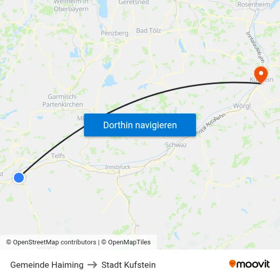Gemeinde Haiming to Stadt Kufstein map
