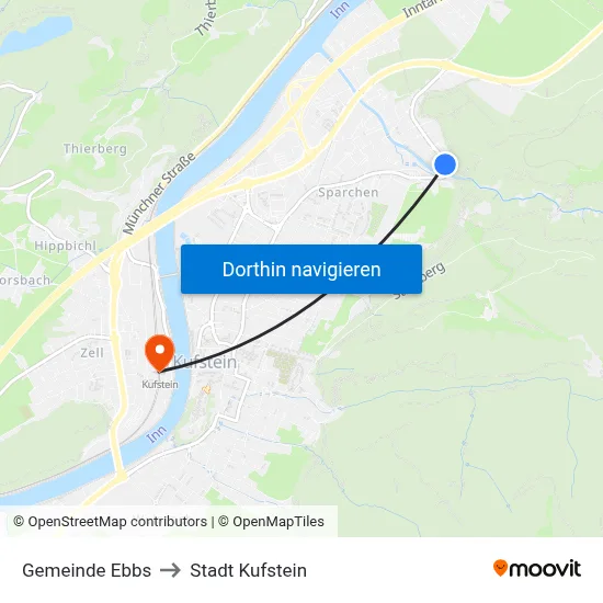 Gemeinde Ebbs to Stadt Kufstein map
