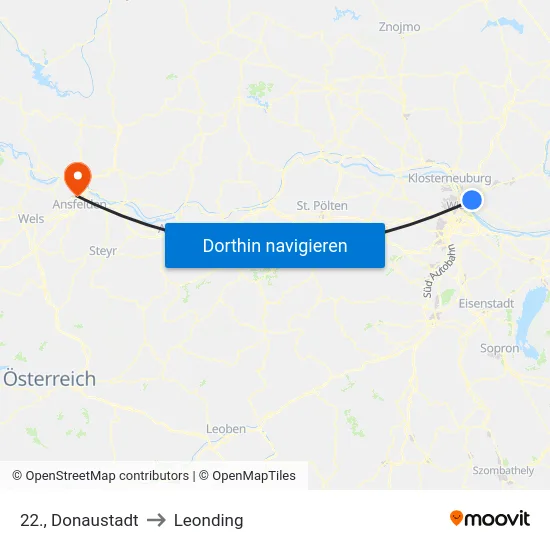 22., Donaustadt to Leonding map