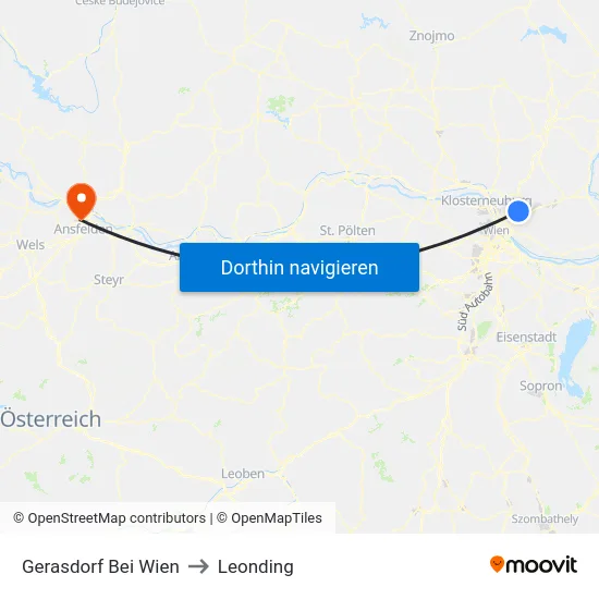 Gerasdorf Bei Wien to Leonding map