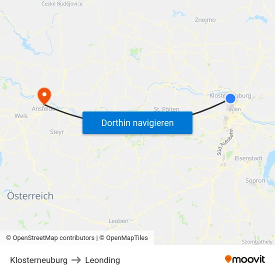 Klosterneuburg to Leonding map