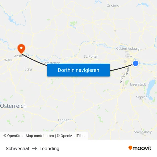 Schwechat to Leonding map