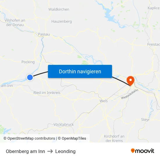 Obernberg am Inn to Leonding map