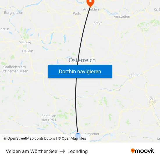 Velden am Wörther See to Leonding map