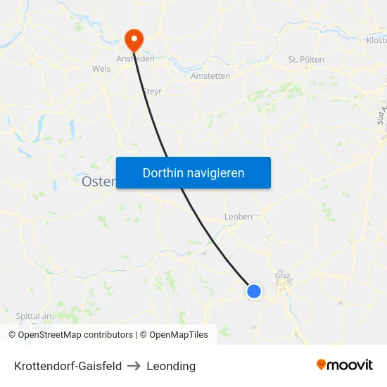 Krottendorf-Gaisfeld to Leonding map