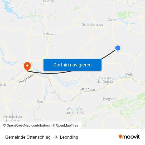 Gemeinde Ottenschlag to Leonding map