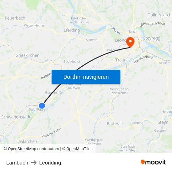 Lambach to Leonding map