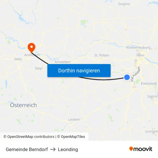 Gemeinde Berndorf to Leonding map