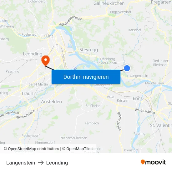 Langenstein to Leonding map