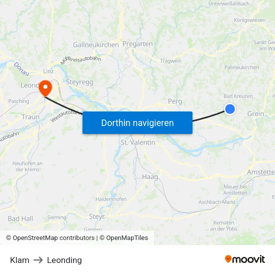 Klam to Leonding map