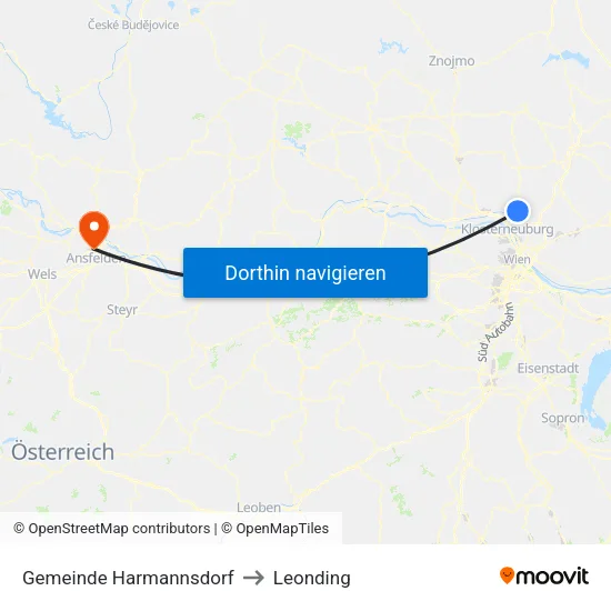 Gemeinde Harmannsdorf to Leonding map