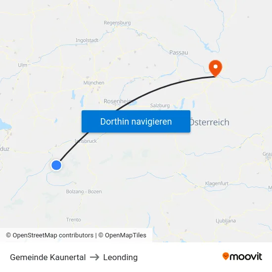 Gemeinde Kaunertal to Leonding map