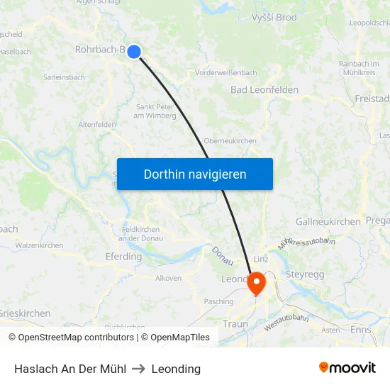 Haslach An Der Mühl to Leonding map