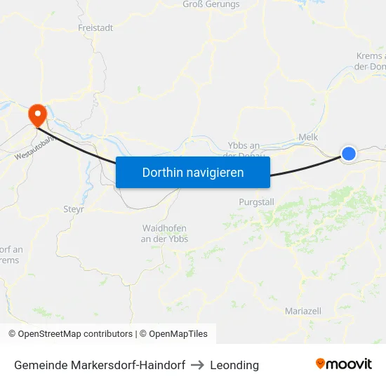 Gemeinde Markersdorf-Haindorf to Leonding map