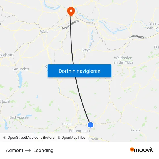 Admont to Leonding map