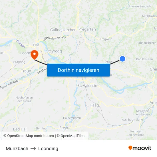 Münzbach to Leonding map