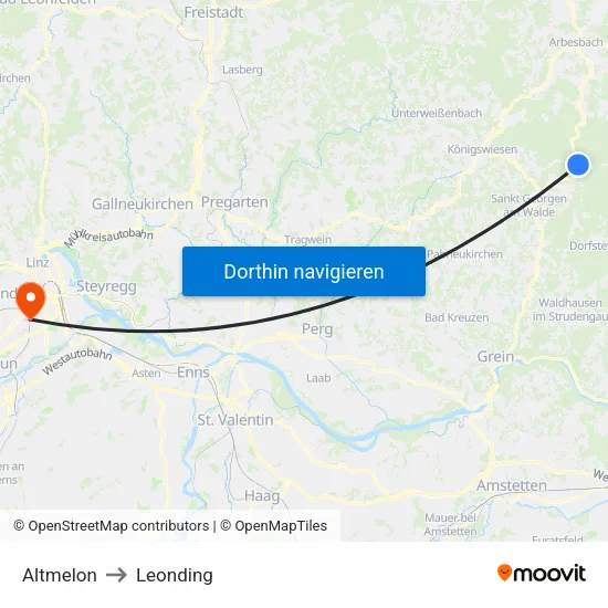Altmelon to Leonding map
