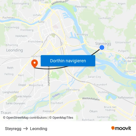 Steyregg to Leonding map