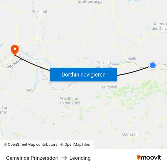 Gemeinde Prinzersdorf to Leonding map
