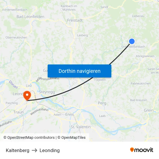 Kaltenberg to Leonding map