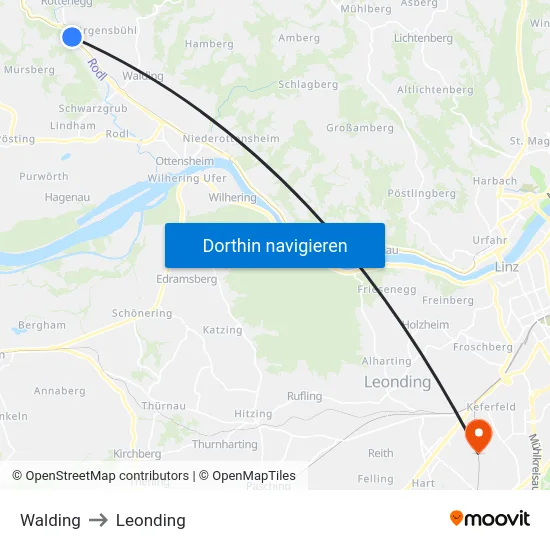 Walding to Leonding map