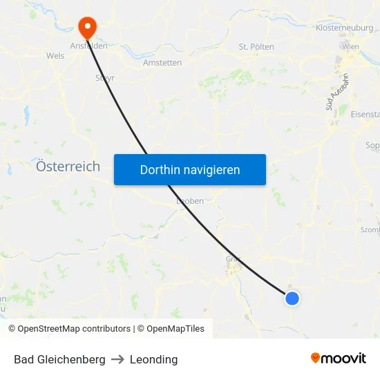 Bad Gleichenberg to Leonding map