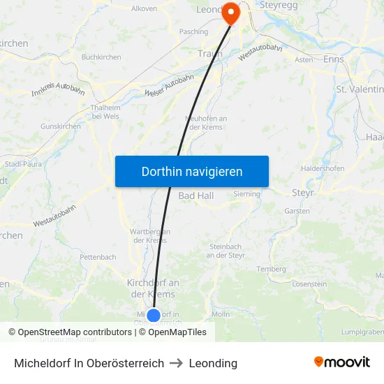 Micheldorf In Oberösterreich to Leonding map