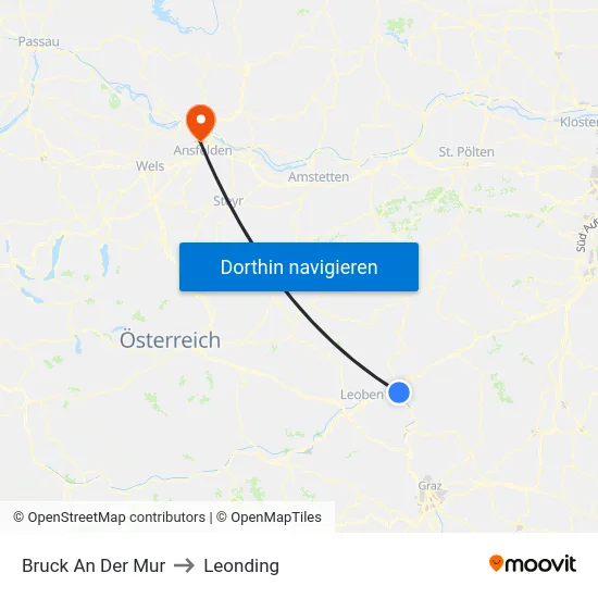 Bruck An Der Mur to Leonding map